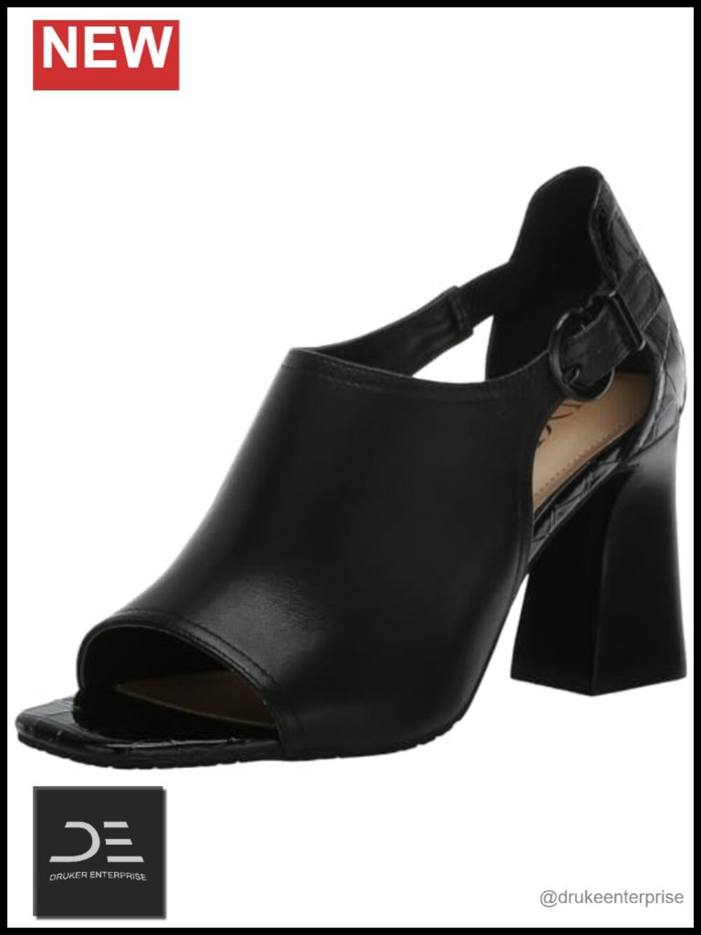 NYDJ Larlie Leather Flared Block Heel Ankle Strap Square Toe Pumps